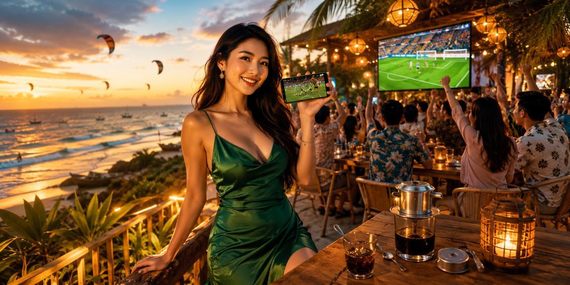Người dùng tại Mũi Né nhâm nhi cà phê buổi sáng và theo dõi kết quả xổ số trên điện thoại