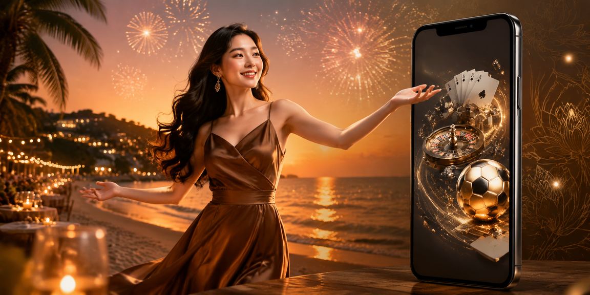 Người dùng thư giãn tại Phú Quốc với cà phê và điện thoại, trải nghiệm casino di động